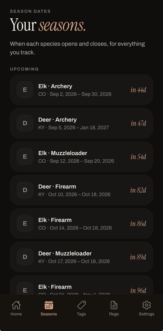 Seasons list